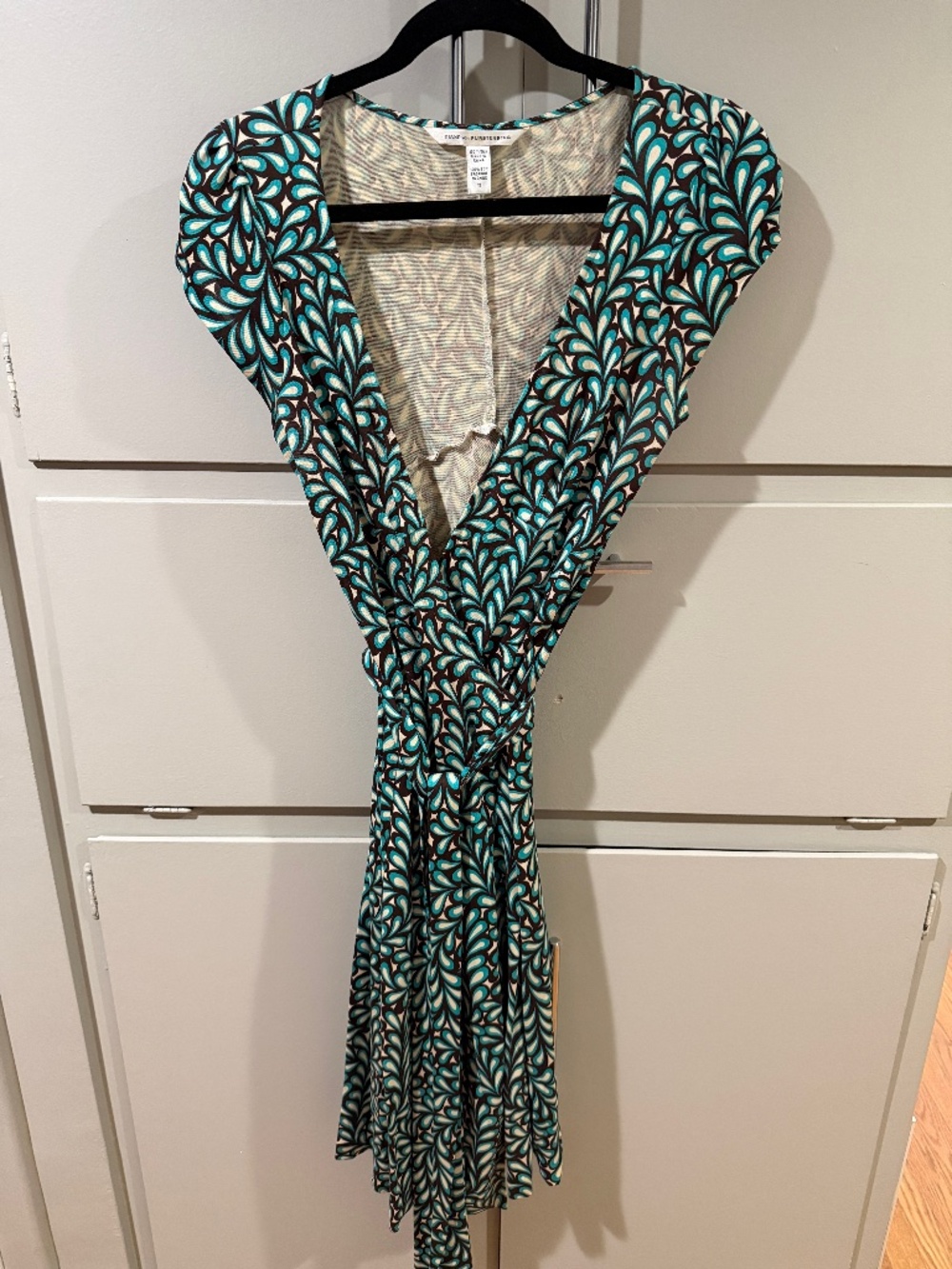 Diane von Furstenberg Wrap Dress Teal Brown Print Size 12